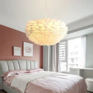 Lustre en Plumes Nordique – Éclairage Moderne Salon & Chambre