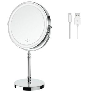 Miroir maquillage USB – rotatif 360°, bureau, style moderne