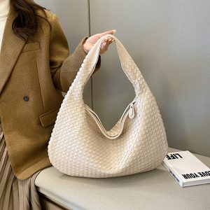 Sac à Bandoulière en Éco-Cuir Tressé, Grand Format