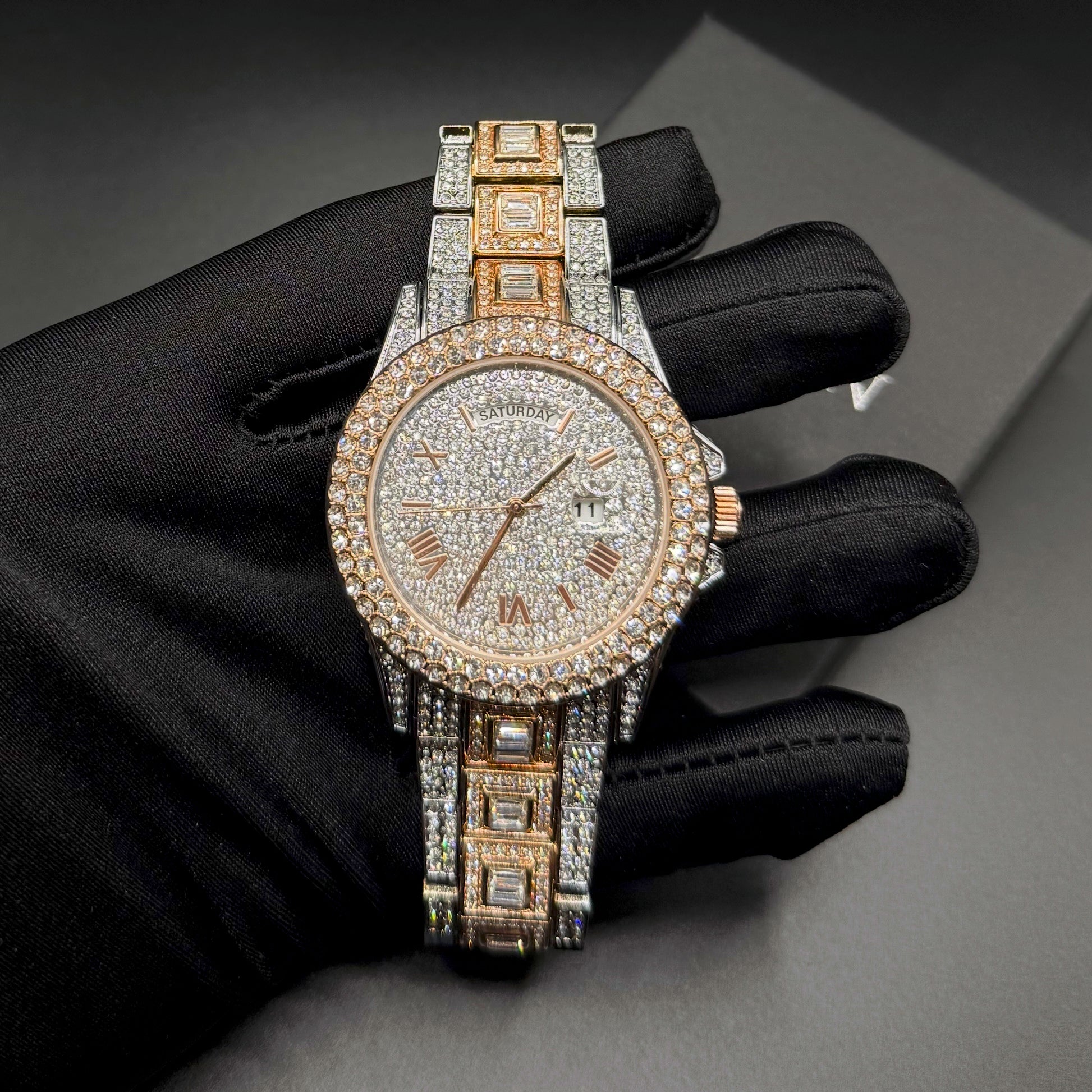 Montre homme luxe – diamant, plaqué or 18K, quartz, jour/date – Image 17