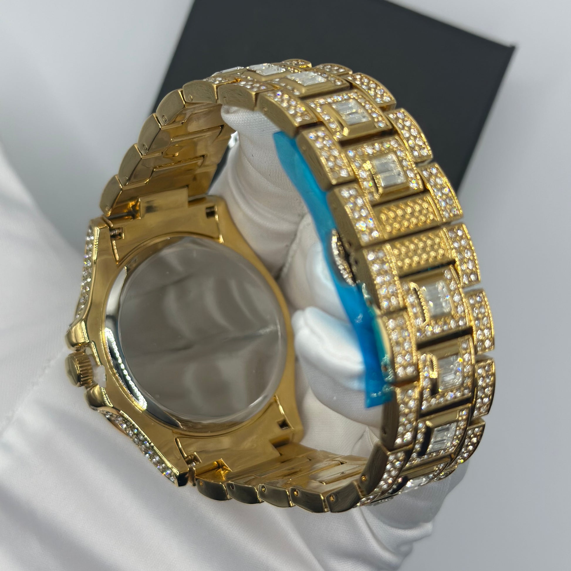 Montre homme luxe – diamant, plaqué or 18K, quartz, jour/date – Image 4