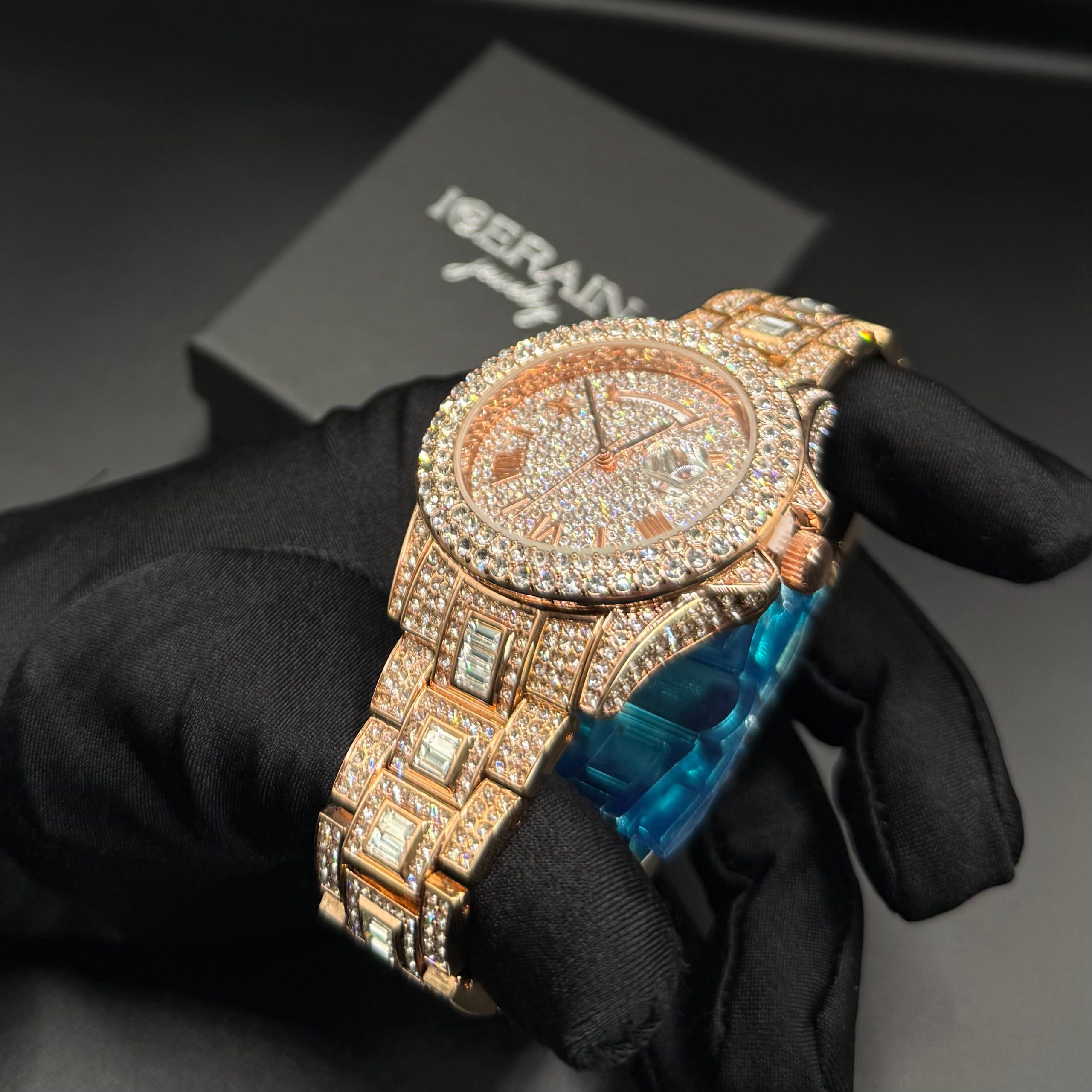 Montre homme luxe – diamant, plaqué or 18K, quartz, jour/date – Image 13
