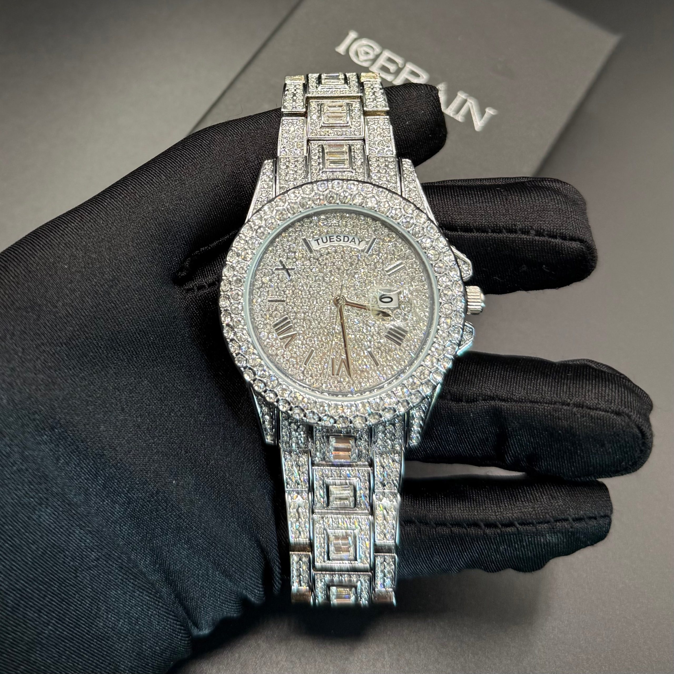 Montre homme luxe – diamant, plaqué or 18K, quartz, jour/date – Image 2