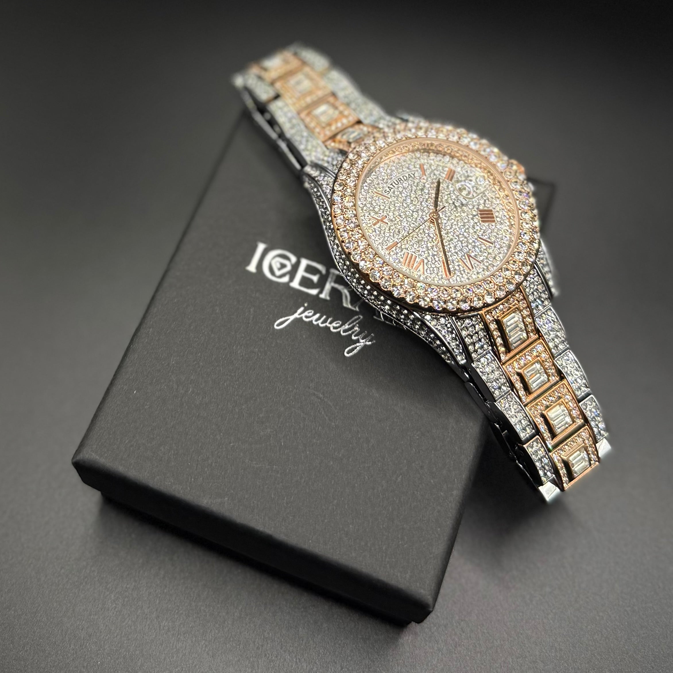 Montre homme luxe – diamant, plaqué or 18K, quartz, jour/date – Image 20