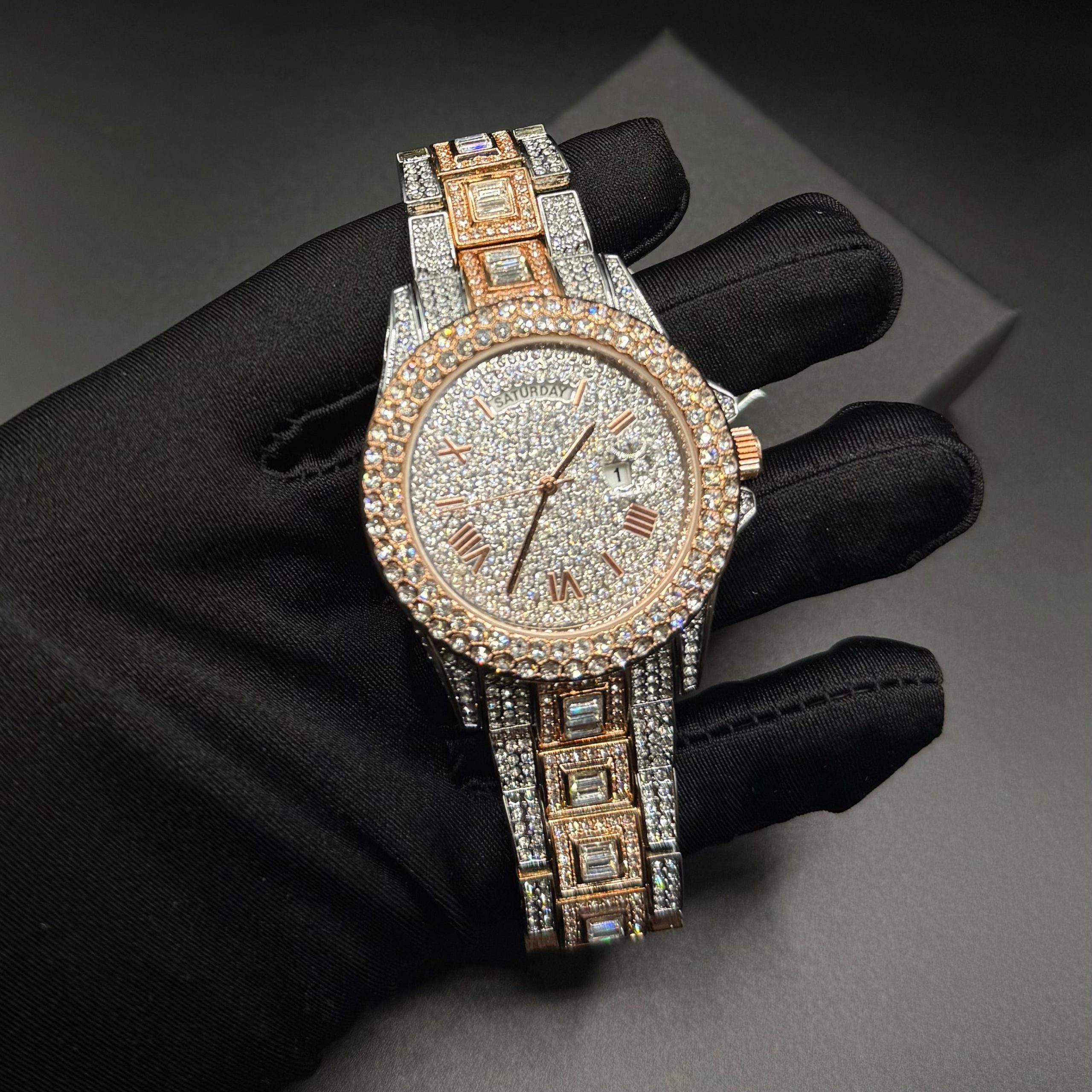 Montre homme luxe – diamant, plaqué or 18K, quartz, jour/date – Image 16