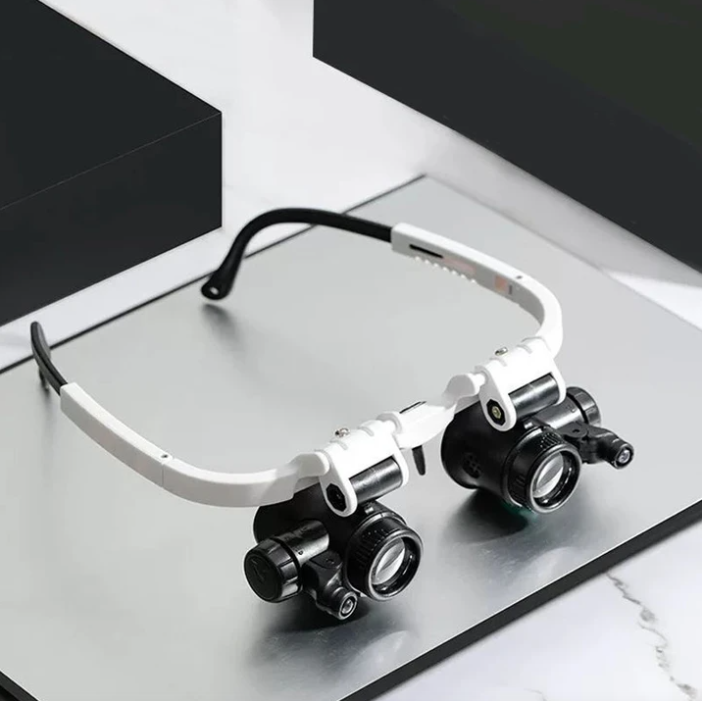 Loupe bijoutier LED – bandeau tête, lunettes grossissantes