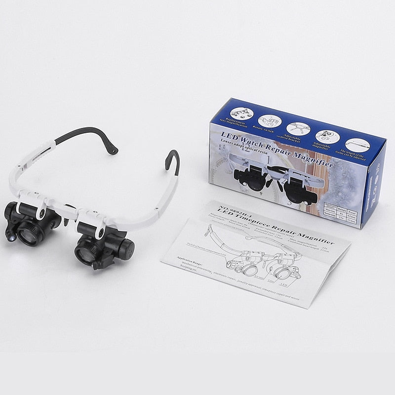 Loupe bijoutier LED – bandeau tête, lunettes grossissantes – Image 5