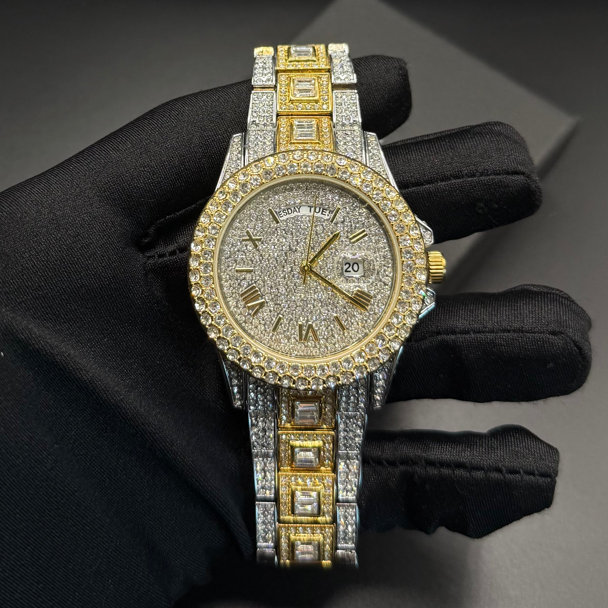 Montre homme luxe – diamant, plaqué or 18K, quartz, jour/date – Image 12