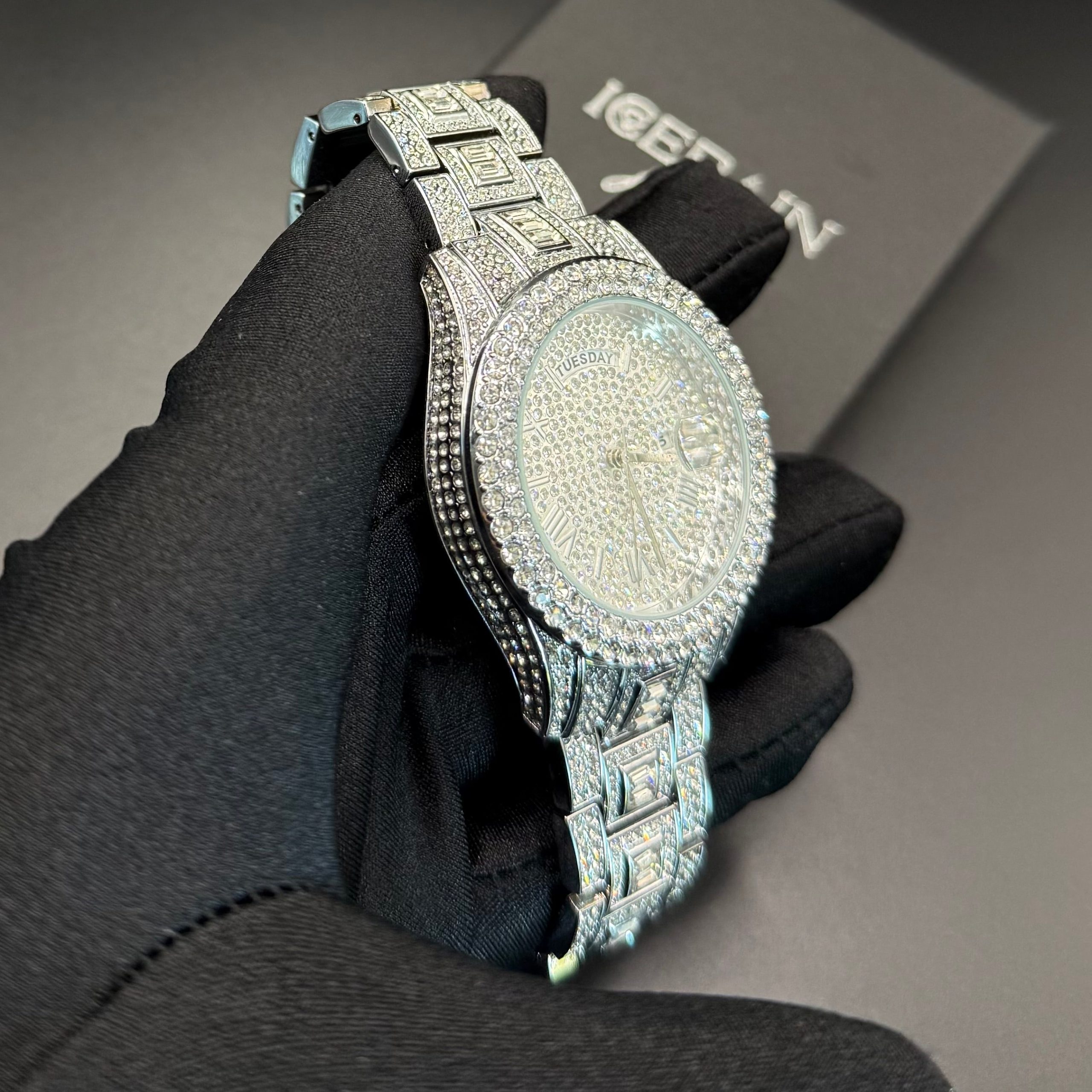 Montre homme luxe – diamant, plaqué or 18K, quartz, jour/date – Image 3