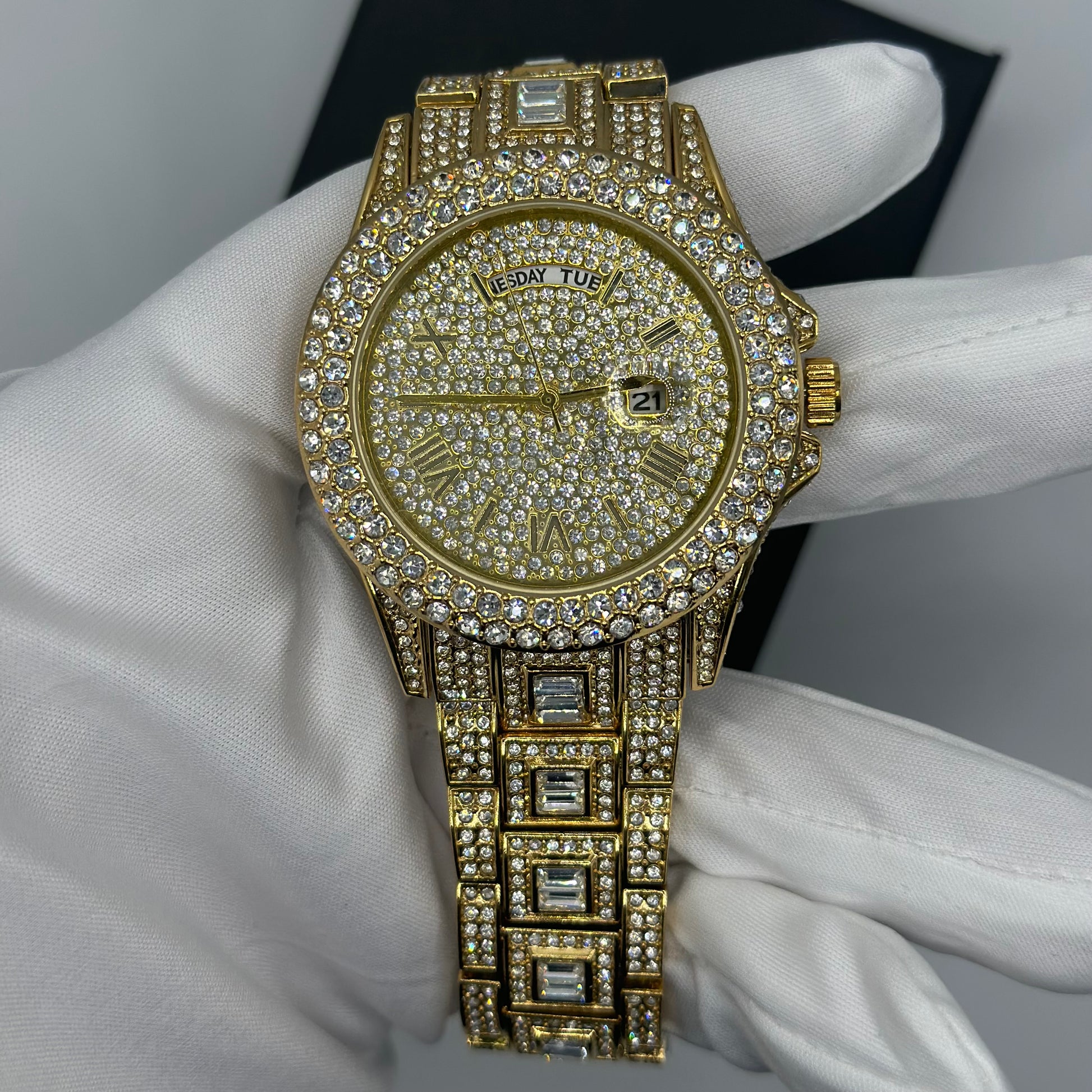 Montre homme luxe – diamant, plaqué or 18K, quartz, jour/date – Image 6