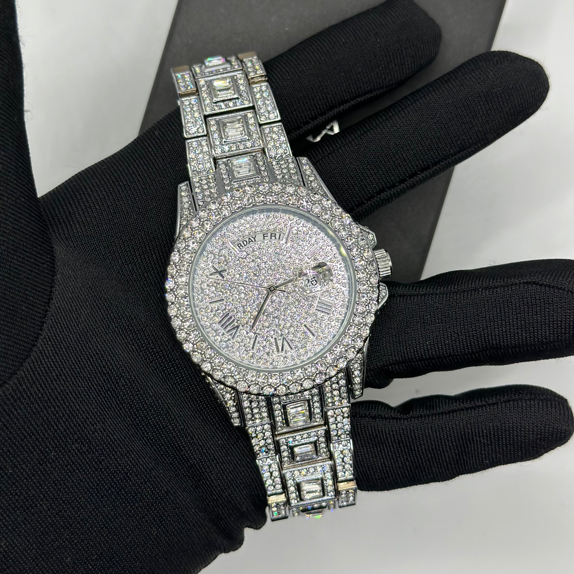 Montre homme luxe – diamant, plaqué or 18K, quartz, jour/date – Image 10