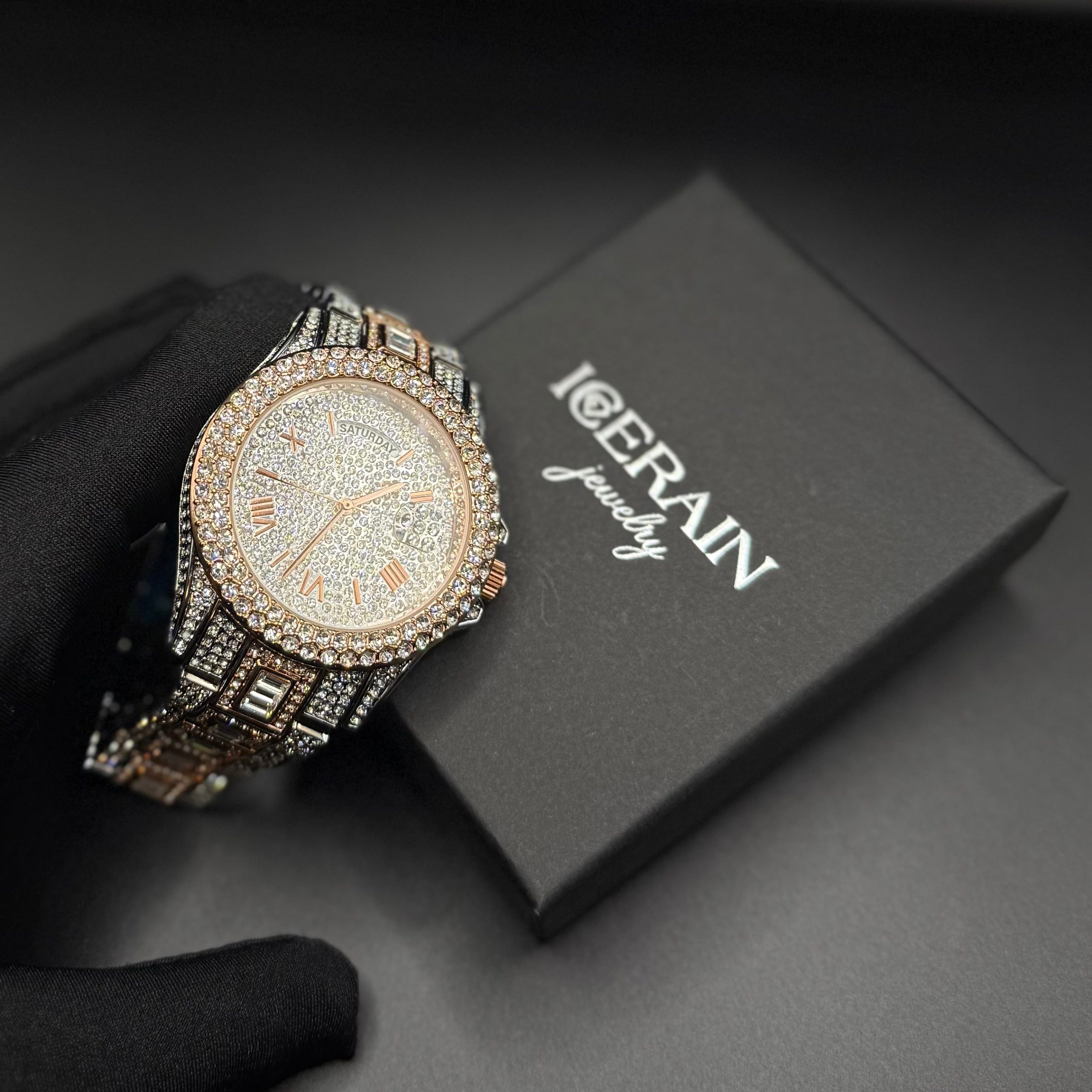 Montre homme luxe – diamant, plaqué or 18K, quartz, jour/date – Image 19
