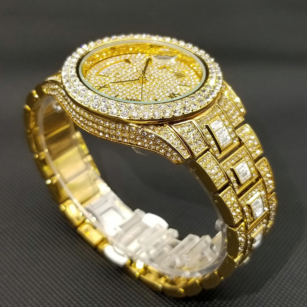 Montre homme luxe – diamant, plaqué or 18K, quartz, jour/date – Image 27