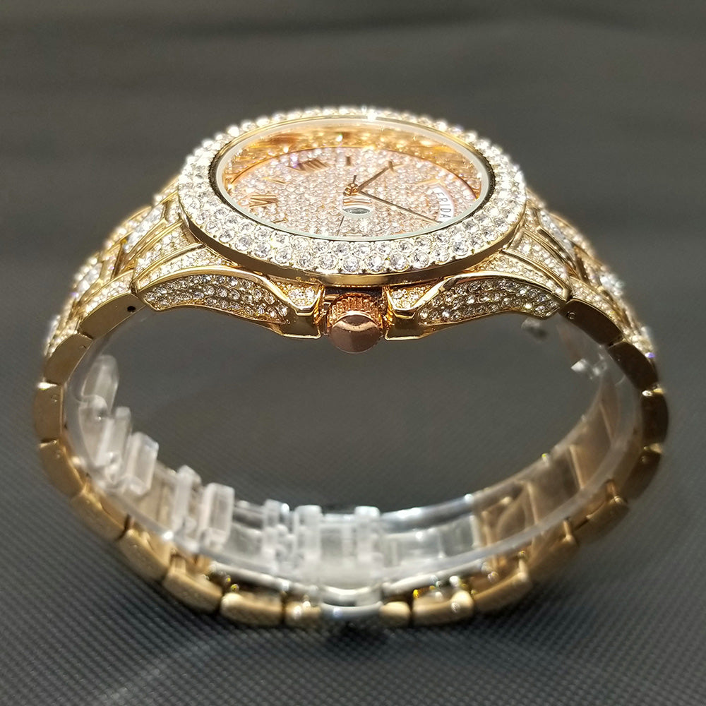 Montre homme luxe – diamant, plaqué or 18K, quartz, jour/date – Image 33