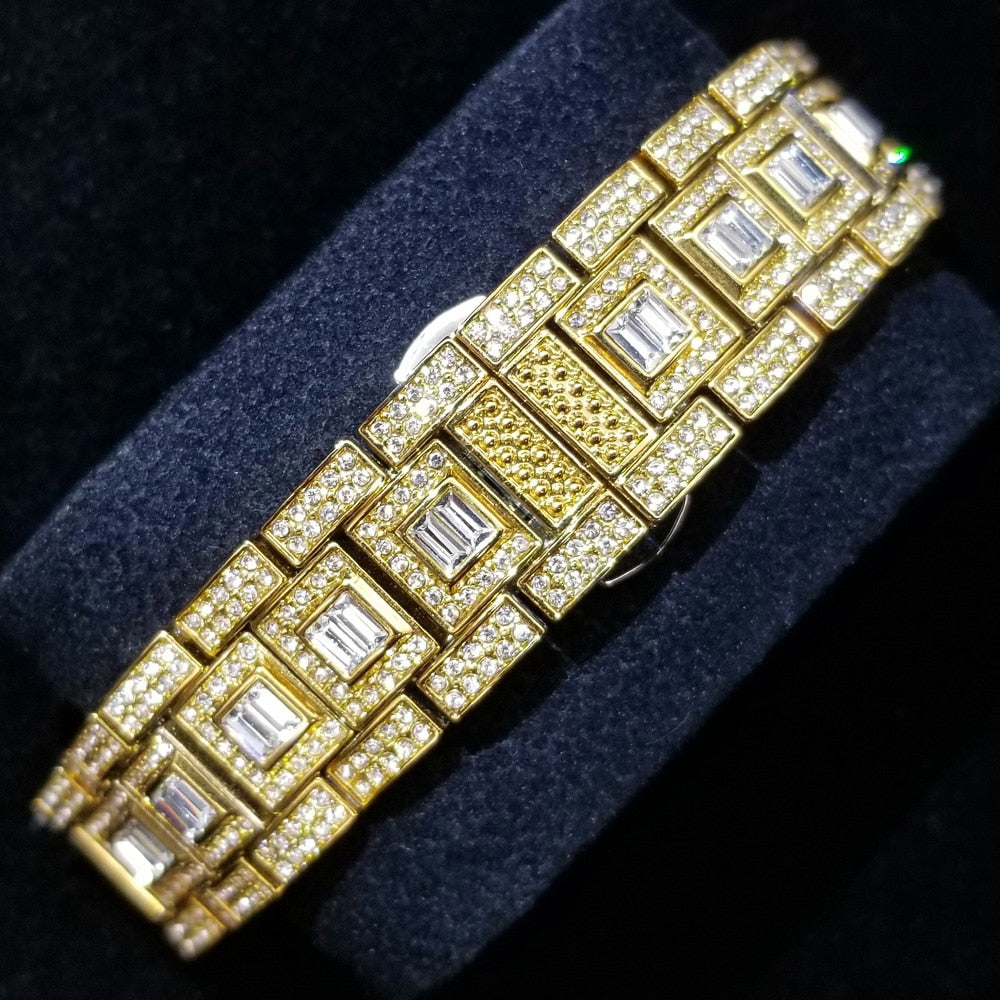 Montre homme luxe – diamant, plaqué or 18K, quartz, jour/date – Image 28