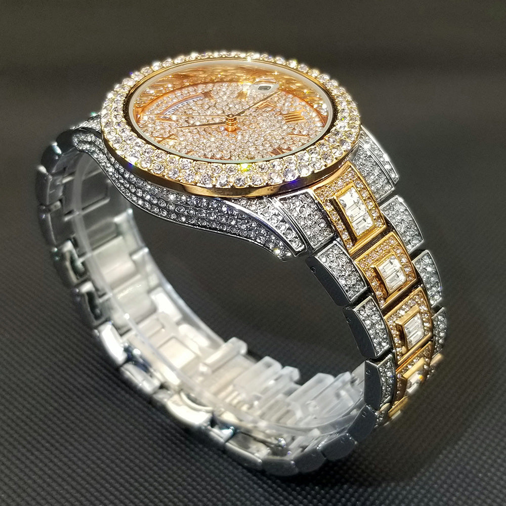 Montre homme luxe – diamant, plaqué or 18K, quartz, jour/date – Image 35