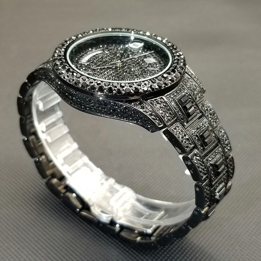 Montre homme luxe – diamant, plaqué or 18K, quartz, jour/date – Image 38