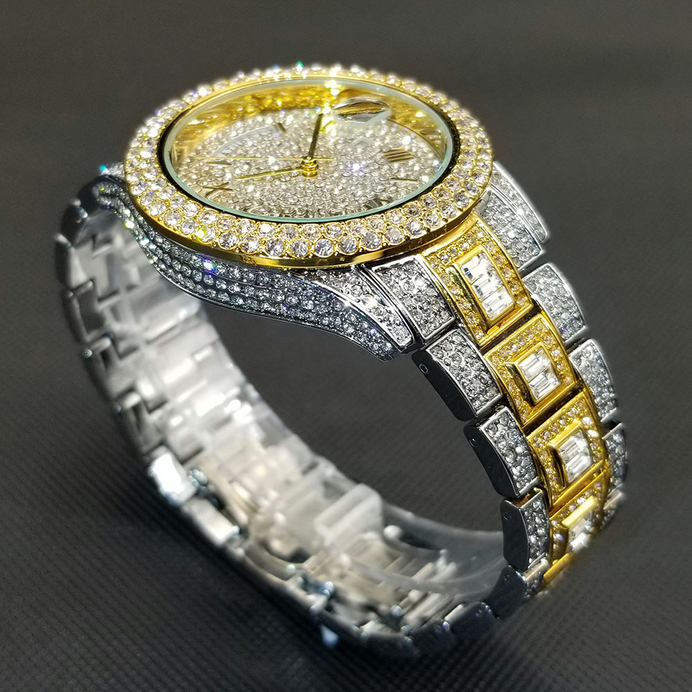 Montre homme luxe – diamant, plaqué or 18K, quartz, jour/date – Image 29