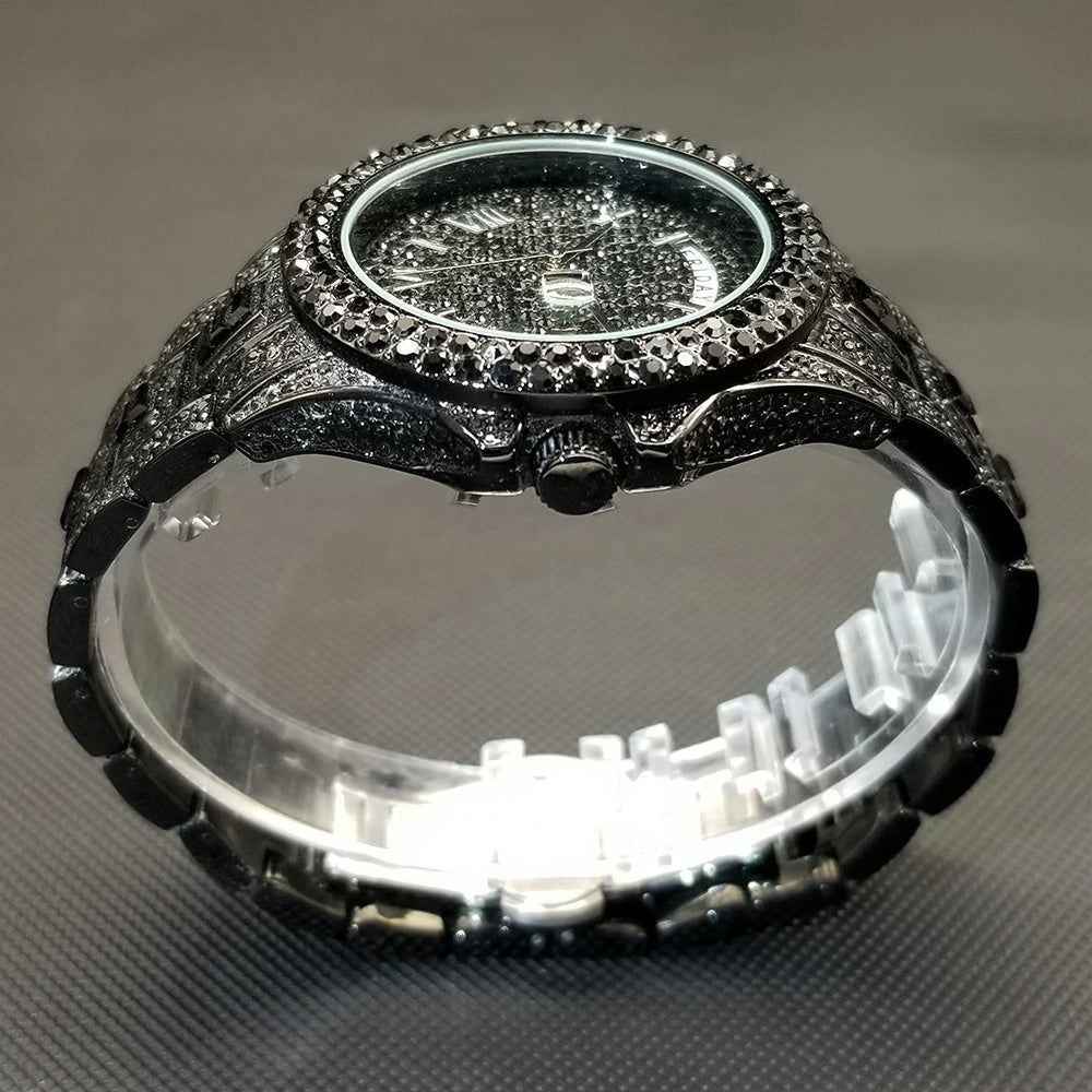 Montre homme luxe – diamant, plaqué or 18K, quartz, jour/date – Image 39
