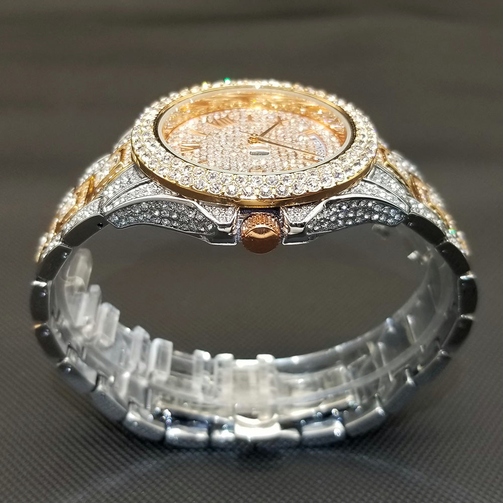 Montre homme luxe – diamant, plaqué or 18K, quartz, jour/date – Image 36