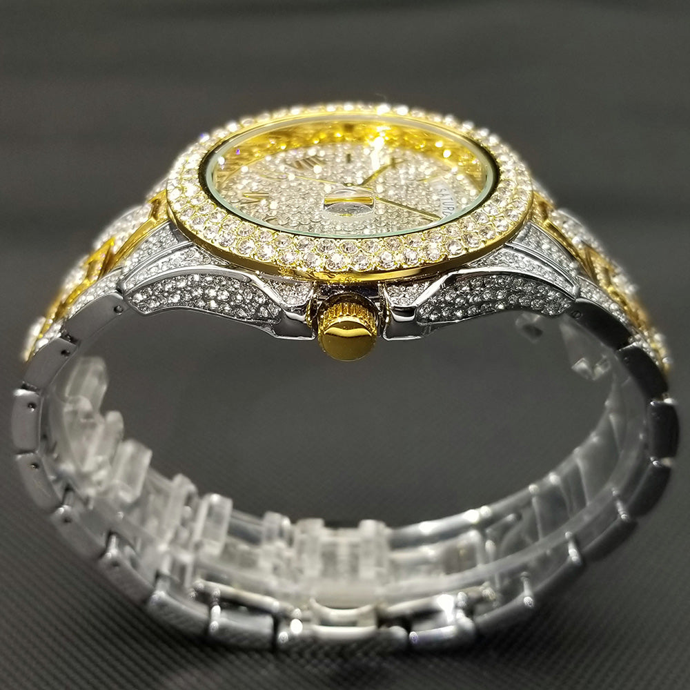 Montre homme luxe – diamant, plaqué or 18K, quartz, jour/date – Image 30