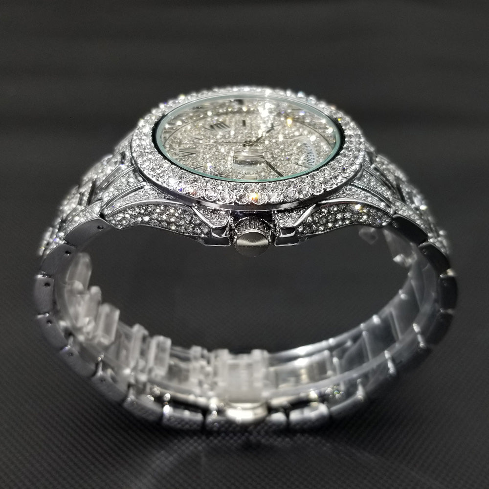 Montre homme luxe – diamant, plaqué or 18K, quartz, jour/date – Image 24