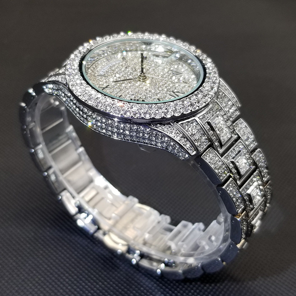 Montre homme luxe – diamant, plaqué or 18K, quartz, jour/date – Image 23