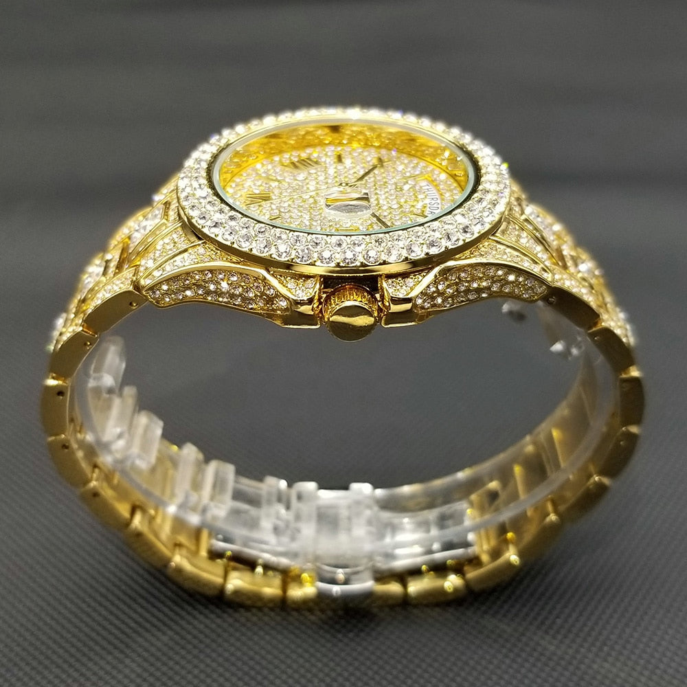 Montre homme luxe – diamant, plaqué or 18K, quartz, jour/date – Image 26