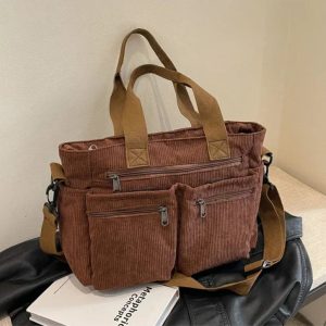 Sac bandoulière velours côtelé – grande capacité, sac messager