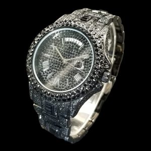 Montre homme luxe – diamant, plaqué or 18K, quartz, jour/date