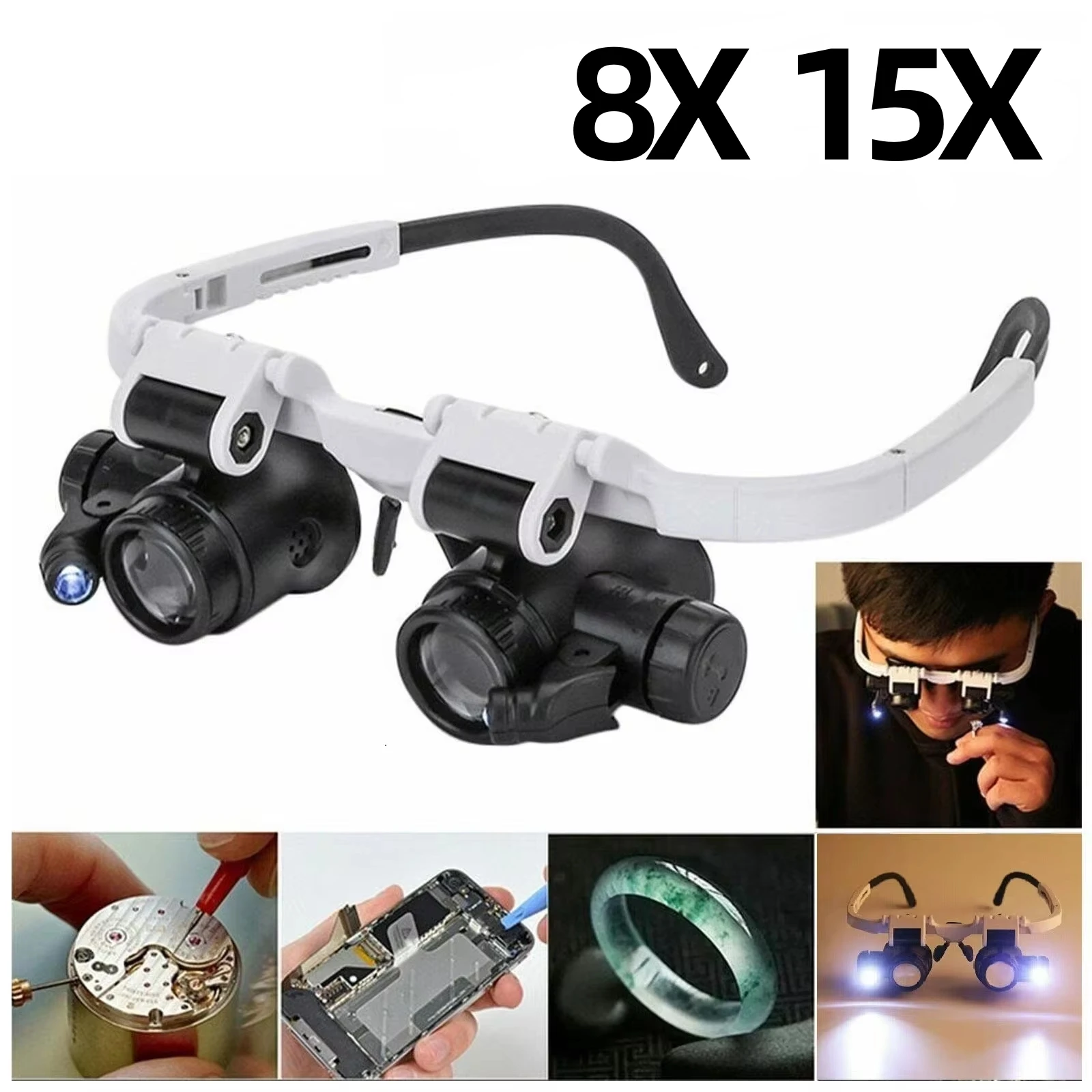 Loupe bijoutier LED – bandeau tête, lunettes grossissantes – Image 8
