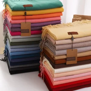 Écharpe cachemire femme – Châle pashmina chaud avec pompons