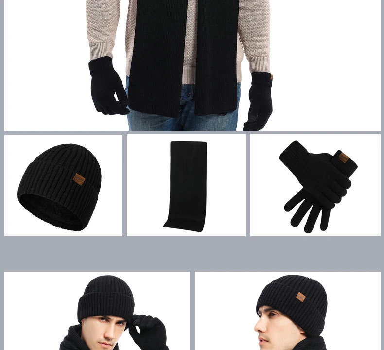 Ensemble bonnet gants homme – écharpe tricot laine, automne hiver – Image 4