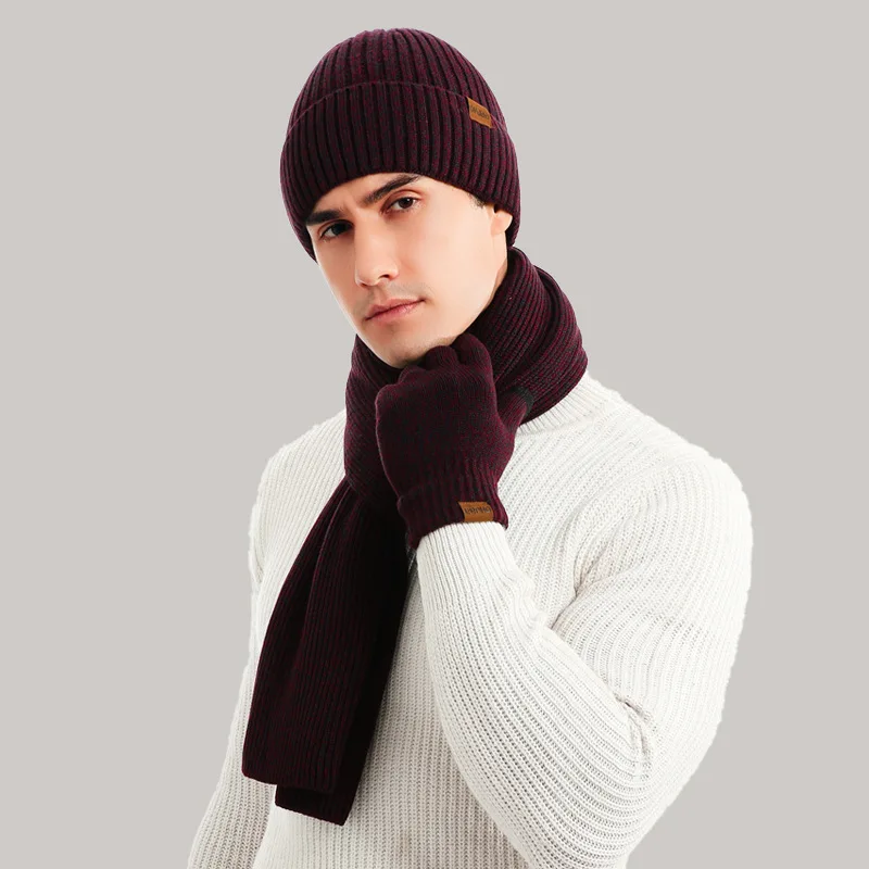 Ensemble bonnet gants homme – écharpe tricot laine, automne hiver – Image 3