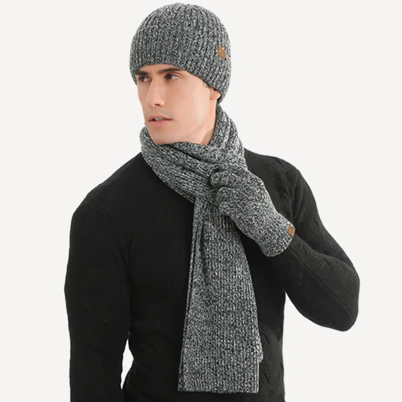 Ensemble bonnet gants homme – écharpe tricot laine, automne hiver – Image 2