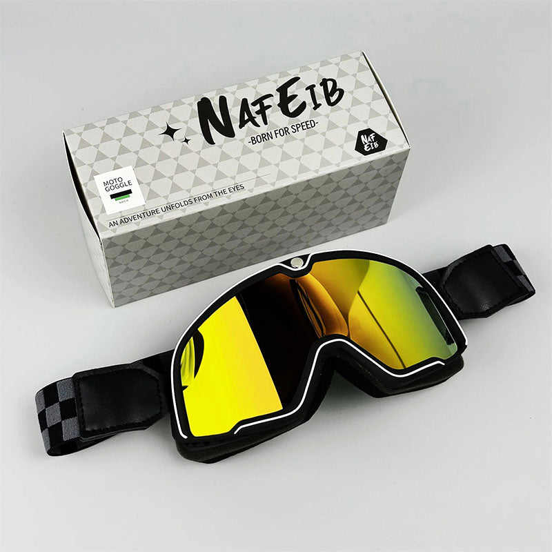 Men's Retro Motorcycle Goggles Fit Over Glasses Durable UV Protection HD Lens 10