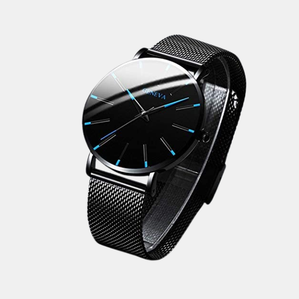 Montre d'Affaires Ultra-Fine pour Homme – Montre à Quartz Minimaliste avec Bracelet en Maille Montres Electro Paris Noir Bleu