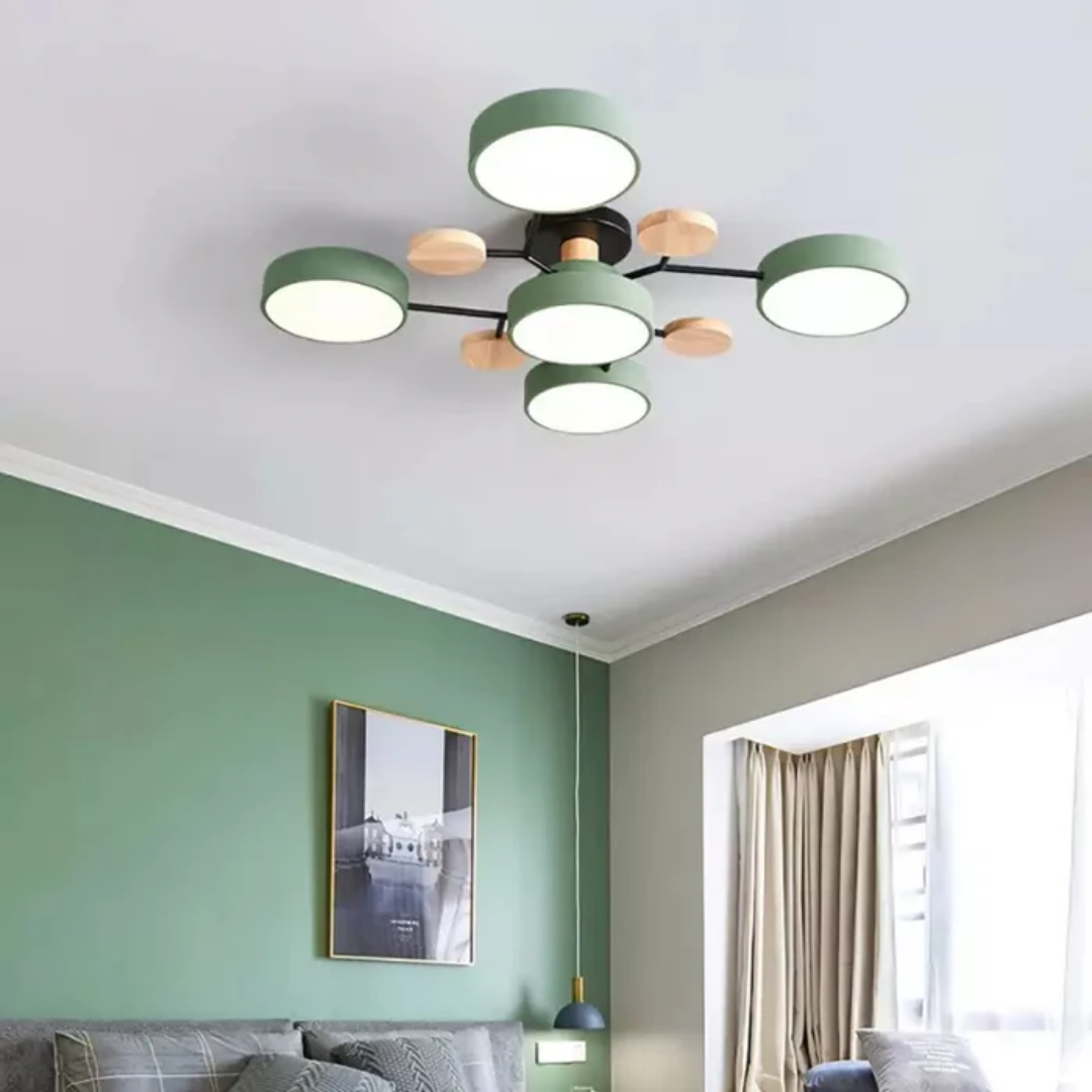 Plafonnier LED Rond Minimaliste pour Intérieurs Modernes Ceiling Lamp Electro Paris Vert 5 Tasses Blanc chaud