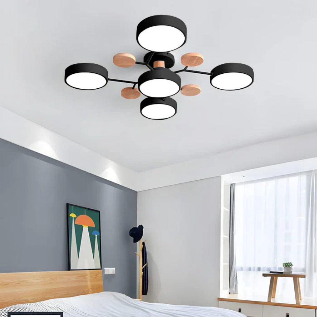 Plafonnier LED Rond Minimaliste pour Intérieurs Modernes Ceiling Lamp Electro Paris Noir 5 Tasses Blanc chaud