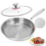 Poêle Inox Antiadhésive Nid d’Abeille 28 cm – Tous Feux avec Couvercle
