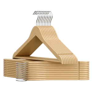 Cintres en Bois Naturel – Lot de 20, Fins et Élégants