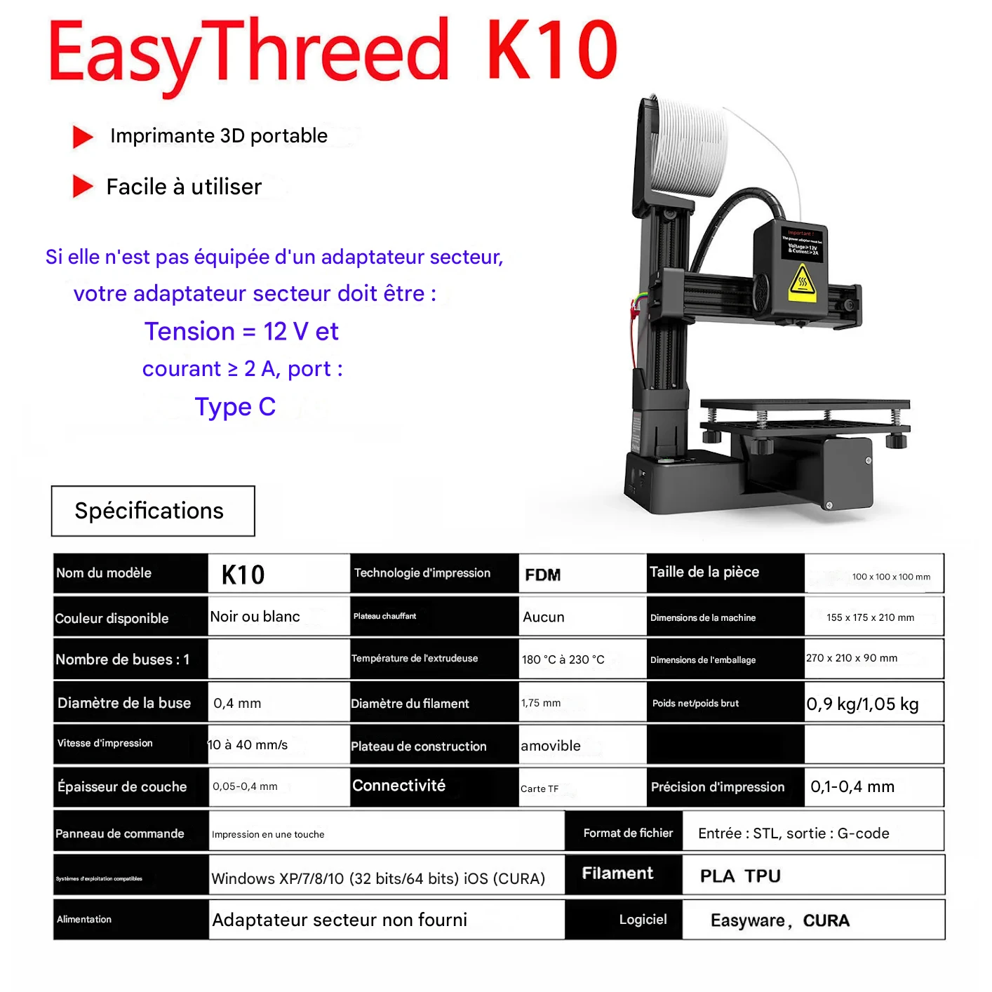 Imprimante 3D EasyThreed Débutant Compatible PLA TPU 1,75mm – Image 6