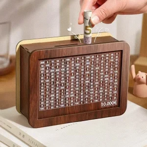 Tirelire en Bois Défi Épargne 1 000 à 10 000 € – Réutilisable