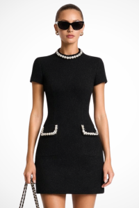 Robe Mini Femme Perles Détail Poches Chic