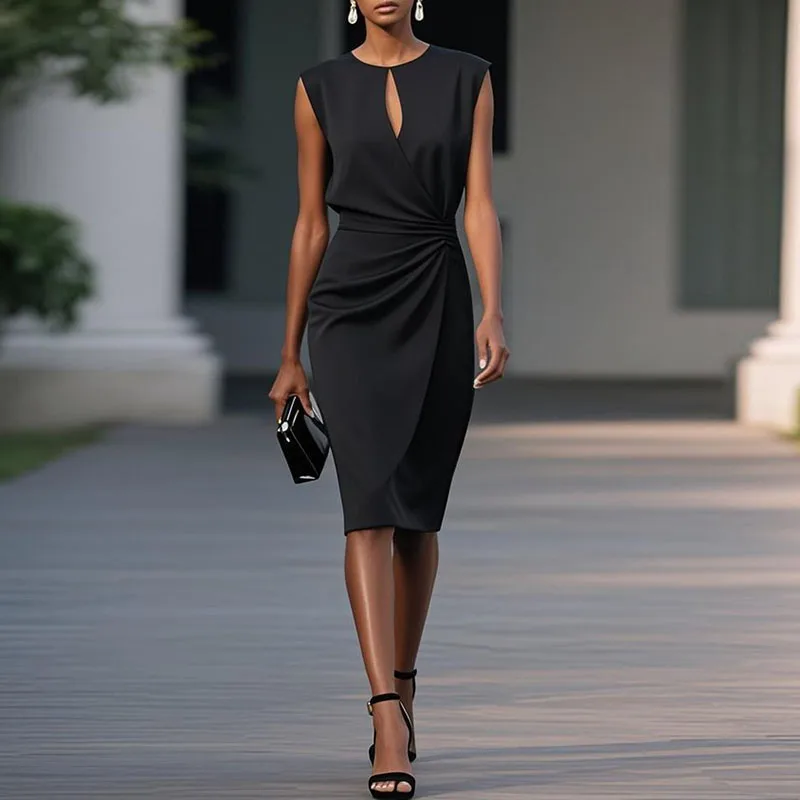 Robe Femme Rétro Col Rond Dentelle Taille Haute – Image 4