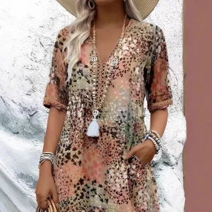 Robe Femme Été Imprimée A-Line Élégante Vintage