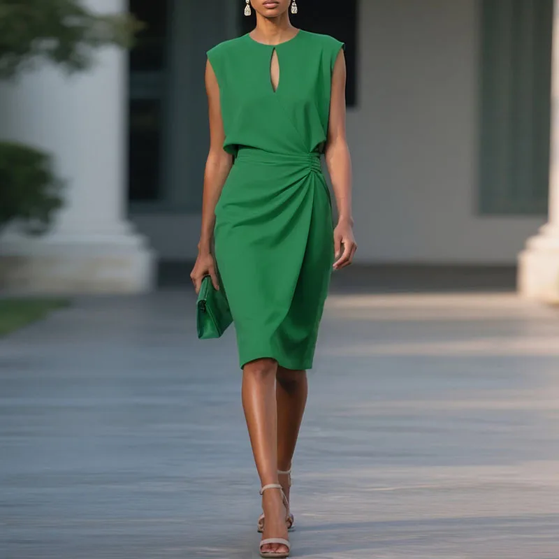 Robe Femme Rétro Col Rond Dentelle Taille Haute – Image 5
