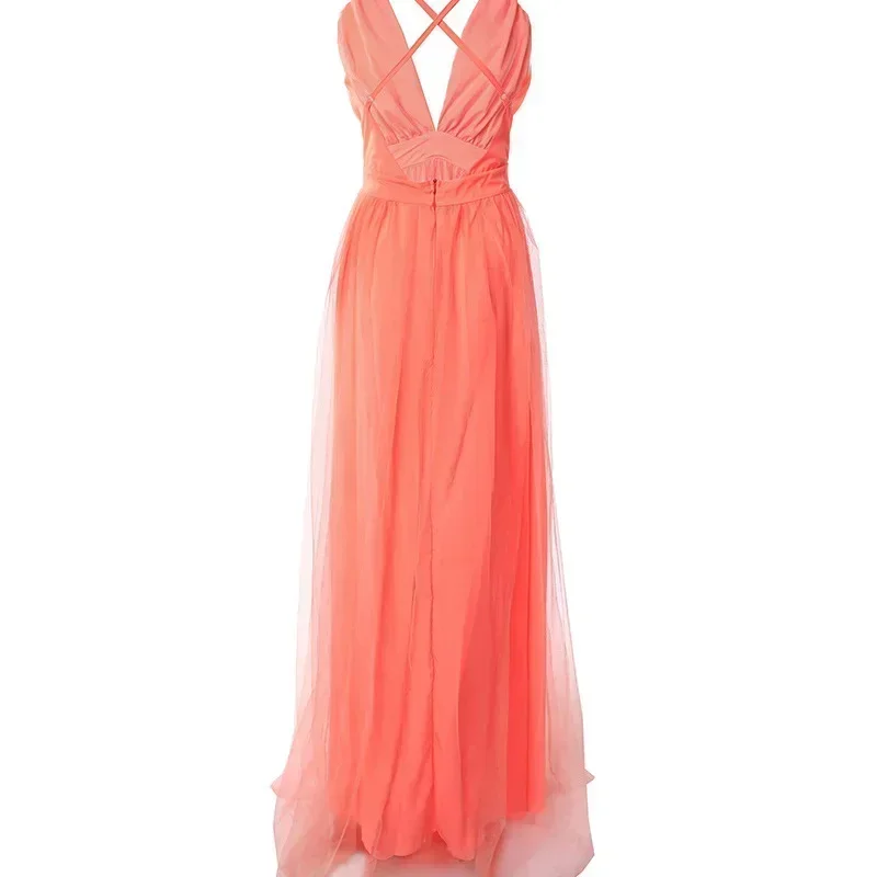 Robe Femme Soirée Orange Taille Haute Longue Sexy – Image 2