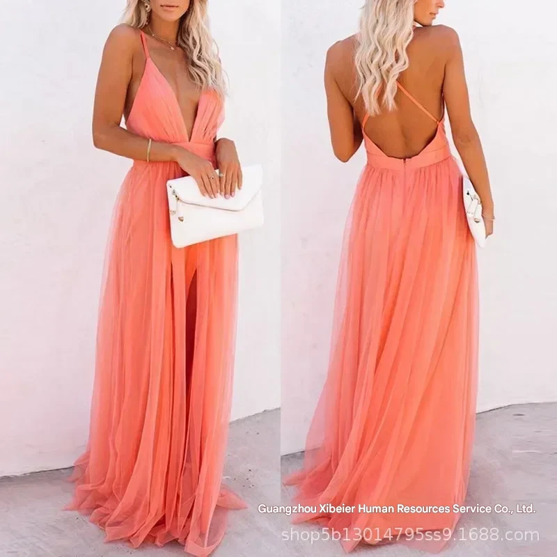 Robe Femme Soirée Orange Taille Haute Longue Sexy – Image 4
