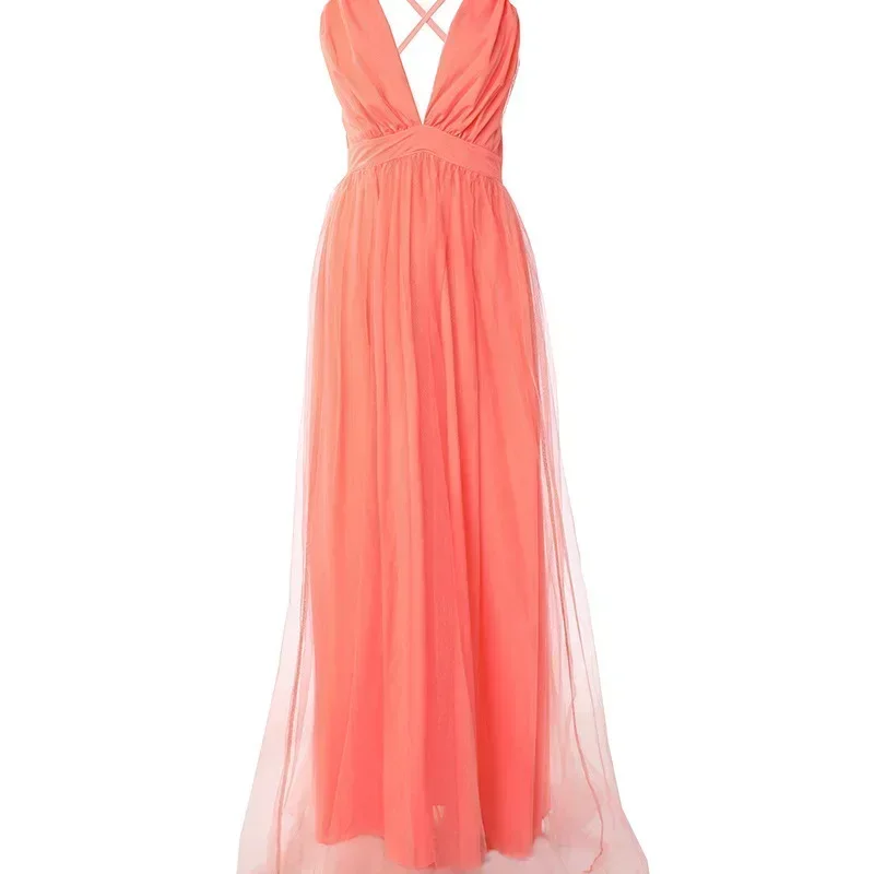 Robe Femme Soirée Orange Taille Haute Longue Sexy – Image 3